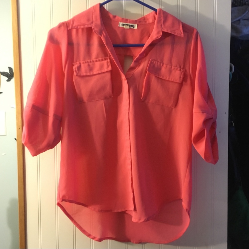 Coral button down blouse